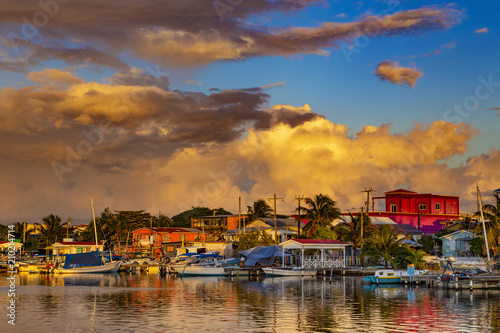Belize. Sunset on San Pedro Town, Ambergris Caye Island