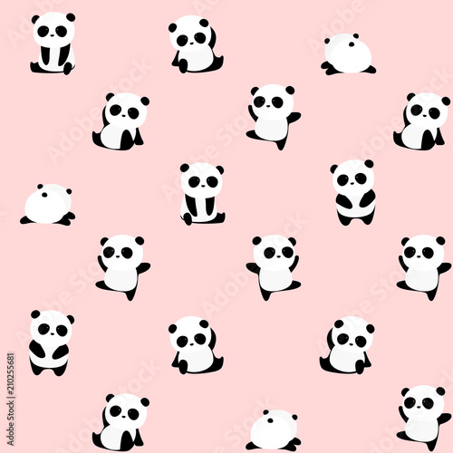 Seamless Vector Pattern: panda bear pattern on light pink background. Small pandas with different gestures.