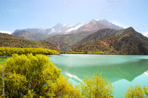 Turquoise Lake Iskanderkul (Iskander Kul) Fann mountains, Tajikistan, Central Asia 