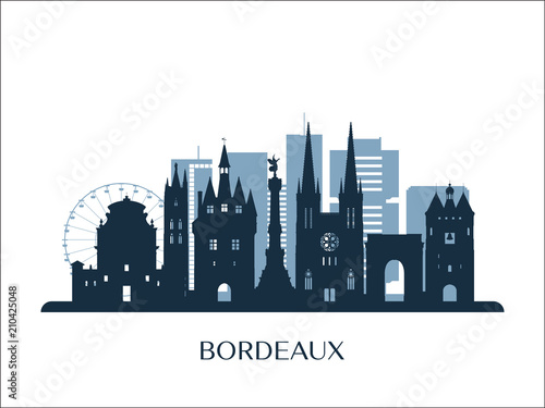 Bordeaux skyline, monochrome silhouette. Vector illustration.