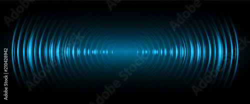 Sound waves oscillating dark blue light, Abstract technology background. Vector.