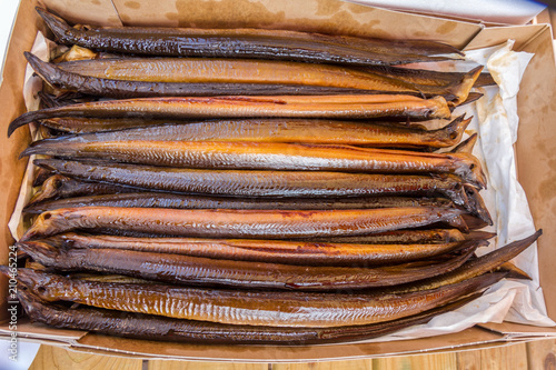 box of fresh smoked eel