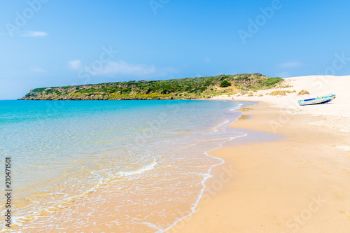 Azure water of sandy Bolonia beach, Andalusia, Spain