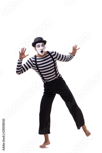 Young mime isolated on white background