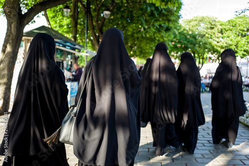 Muslim women in burka walking the streets of Sultanahmed, Istanbul.