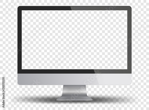 Computer monitor display with empty screen isolated on transparent background.