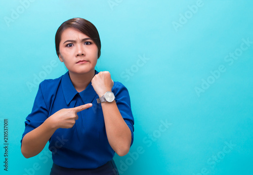 Angry woman check her watch