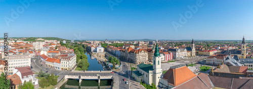 Oradea - Panorama of the historic center with Union Square, Saint Ladislau Bridge and Crisul River in Oradea, Romania