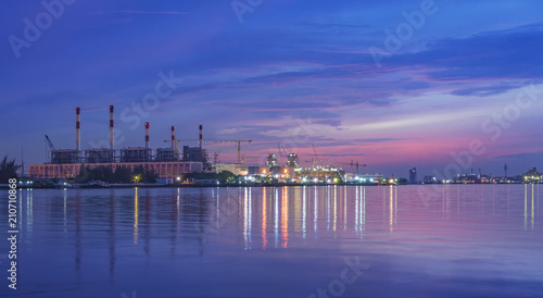 Power Plant - Power Supply at Chao Phraya River. In the morning