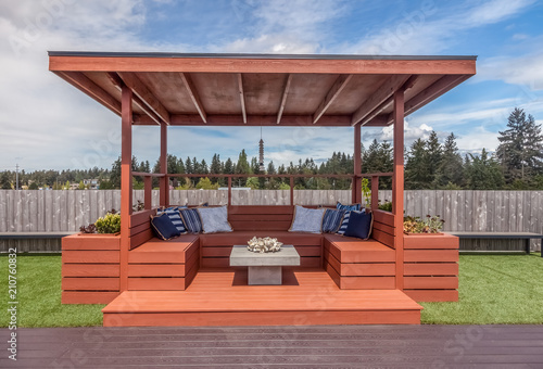 orange gazebo on rooftop deck