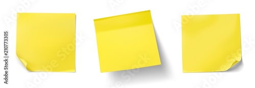 Set of yellow stick paper notes on white background. Vector illustration. Can be use for your design, presentation, promo, adv. EPS10.