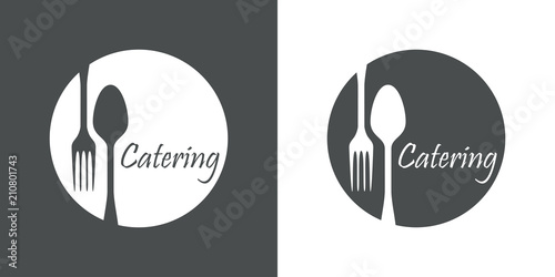 Icono plano Catering en circulo con cubiertos en gris y blanco