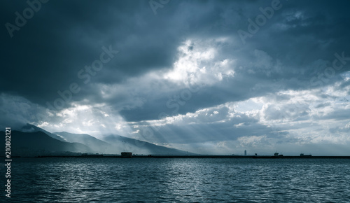 Bay of Izmir, Turkey. Blue toned photo