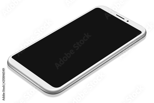 3D illustration Realistic perspective white smartphone mockup on white background