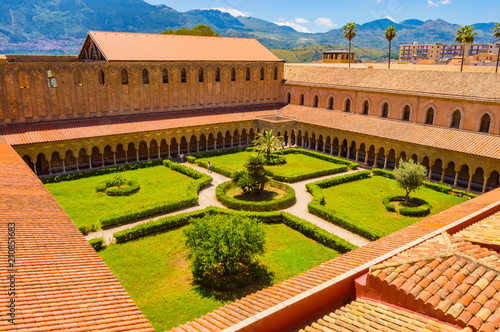 View of the cloister of the Santa Maria Nuova cathedral in the city of Monreale