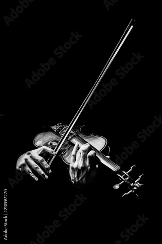 black and white male violinist hands playing violin, music background