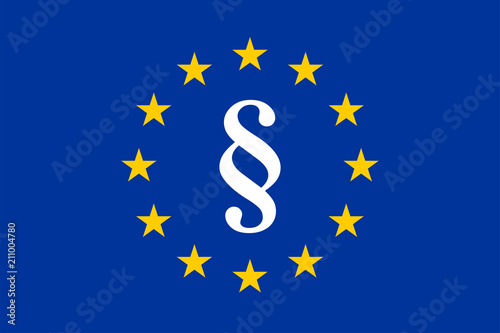 Flagge der EU mit Paragraphenzeichen, Gesetzeszeichen.