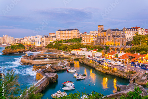 Sunset view of marina in Biarritz, France