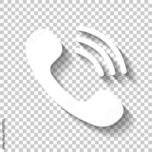 Ringing phone icon. Retro symbol. White icon with shadow on tran