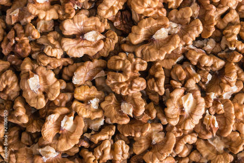 closeup of shelled organic walnut halves 