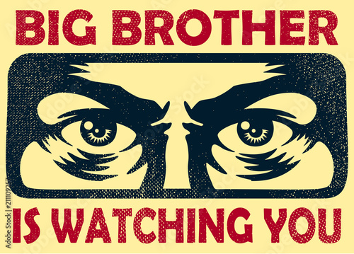 Vintage big brother watching you spying eyes surveillance and personal data privacy violation concept vector illustration