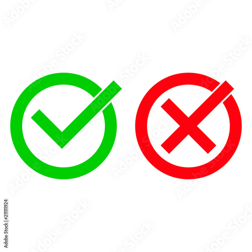Tick and red checkmark vector icons for checkbox symbols in cricles