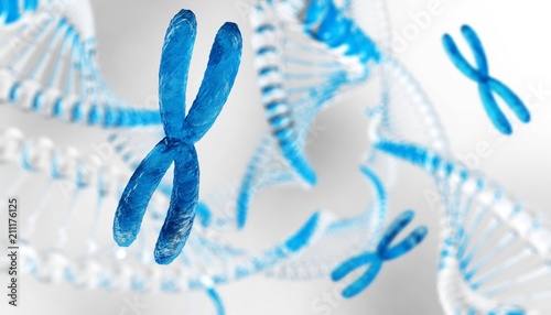 X chromosome against the background of DNA. Chromosomes and DNA. 3D rendering