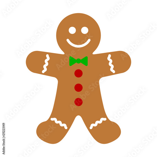 Gingerbread man holiday biscuit or cookie flat color vector icon for food apps and websites