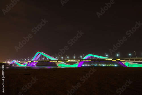 Sheikh Zayed Bridge at night, Abu Dhabi, United Arab Emirates