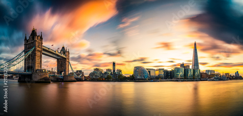 Panorama of Tower Bridge at Sunset in London, UK