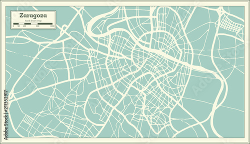 Zaragoza Spain City Map in Retro Style. Outline Map.