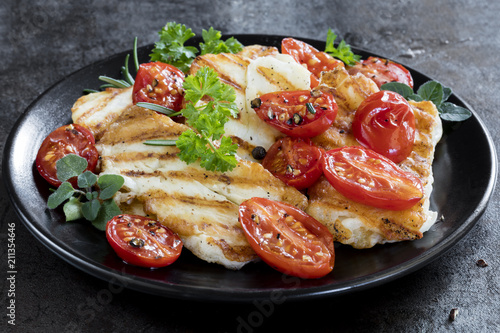Halloumi Cheese with Roasted Cherry Tomatoes and Herbs