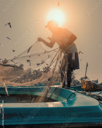 Silhouette of a fisherman in Sri Lanka