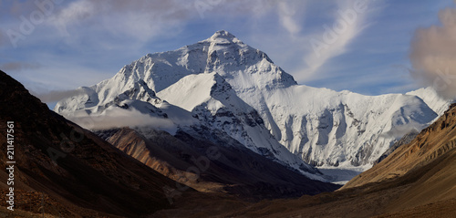 Mount Everest as seen from Base Camp in Tibet. Highest mountain in the world