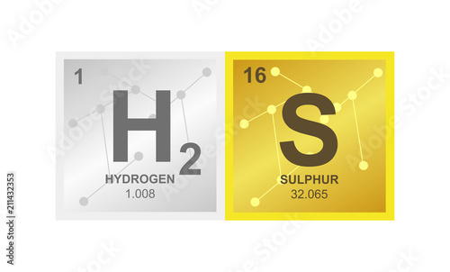 Vector symbol of hydrogen sulfide or sulphuretted on the background from connected molecules