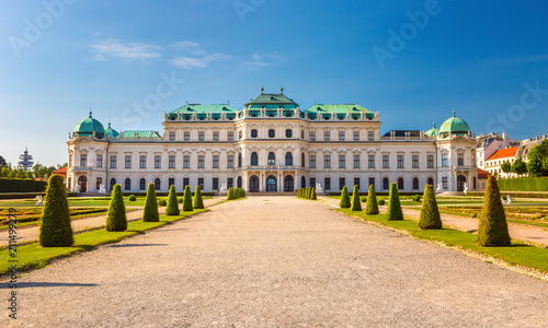 Amazing view of famous Schloss Belvedere, built by Johann Lukas von Hildebrandt as a summer residence for Prince Eugene of Savoy, Vienna, Austria