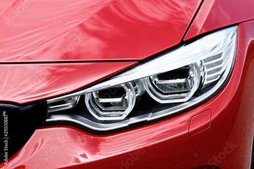 Red sports car headlight