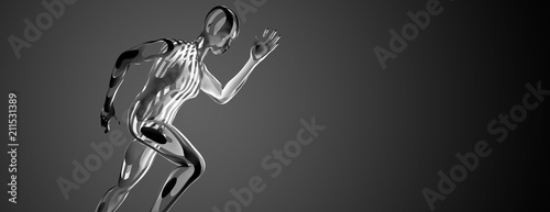 athlète en forme de sculpture en train de courir. Rendu 3D. 