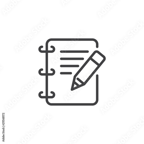 Notebook Pencil outline icon. linear style sign for mobile concept and web design. Take note simple line vector icon. Edit Symbol, logo illustration. Pixel perfect vector graphics