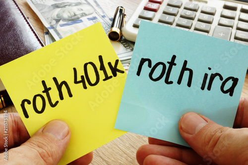 Man holding sticks with roth 401k vs roth ira. Retirement.