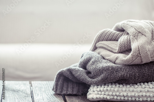 knitted sweater on a wooden table