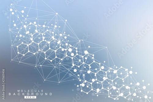 Modern futuristic background of the scientific hexagonal pattern. Virtual abstract background with particle, molecule structure for medical, technology, chemistry, science. Social network vector.