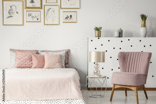 Pastel pink bedroom interior