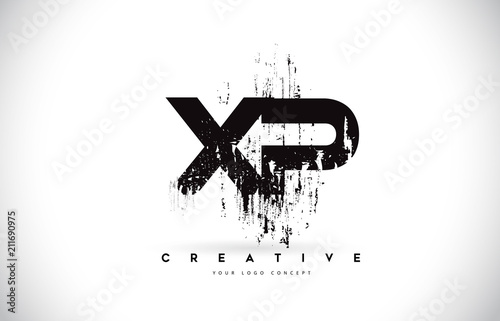 XP X P Grunge Brush Letter Logo Design in Black Colors Vector Illustration.