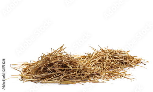 Straw pile isolated on white background and texture