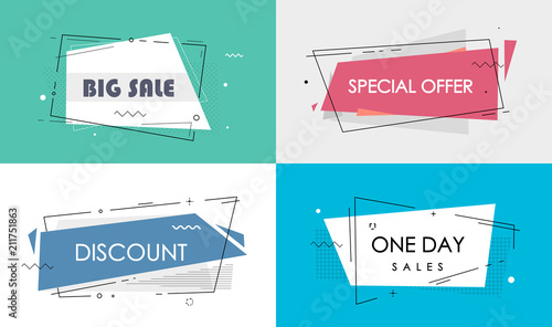 Big sale, discount, special offer, one day sales - Set of trendy flat geometric vector bubbles