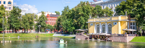 Panorama of Patriarch pond, Moscow, Russia