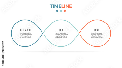 Business infographics. Timeline with 3 steps, options, loops. Vector template.