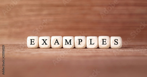 Word EXAMPLES made with wood building blocks