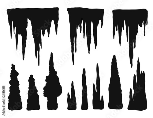 stalactites outgrowths and mineral formations vector silhouette isolated